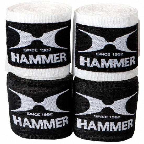 Hammer Boxing Bandages - per Paar Wit-Zwart 2,5 m - 3,5 m - 4,5 m