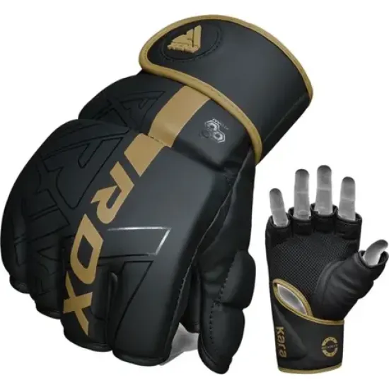 Verbeter je training met de RDX Sports F6 Kara MMA bokshandschoenen van Maya Hide kunstleer en Max-ShockTM foam voor optimale bescherming en comfort.