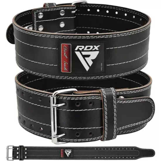 RDX RD1 Powerbelt van 100% koeienleer met roestvrijstalen gesp, ideaal voor powerlifting en training. Handgemaakt voor elke taillemaat.