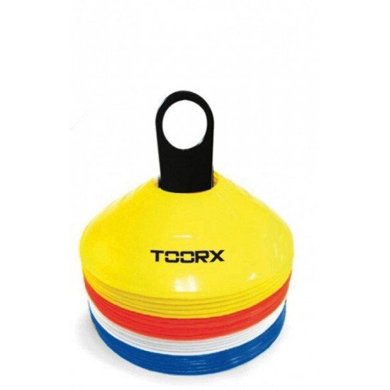 Toorx Agility Cones Set van 24 stuks - met rek - Geel/Rood/Wit/Blauw