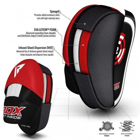 Verbeter je training met RDX T1 focus pads van Maya Hide leer en Supremo-Shock Foam voor maximale schokabsorptie en bescherming.