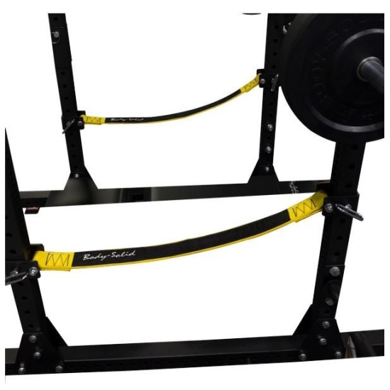 ProClubLine Power Rack Strap Safeties zijn versterkte nylon banden voor Body-Solid SPR1000, getest tot 4536 kg, voor meer veiligheid tijdens zware trainingen.