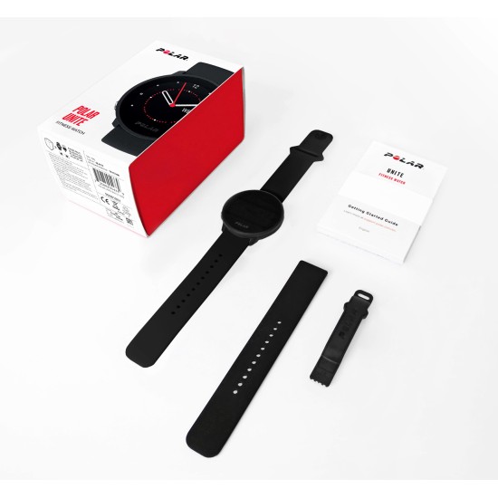 Polar Unite fitnesshorloge met slaapanalyse en activiteitstracking Polar Unite fitnesshorloge met geavanceerde hartslagmeting, slaapregistratie en meer dan 100 sportprofielen. Ideaal voor gezondheid en welzijn.