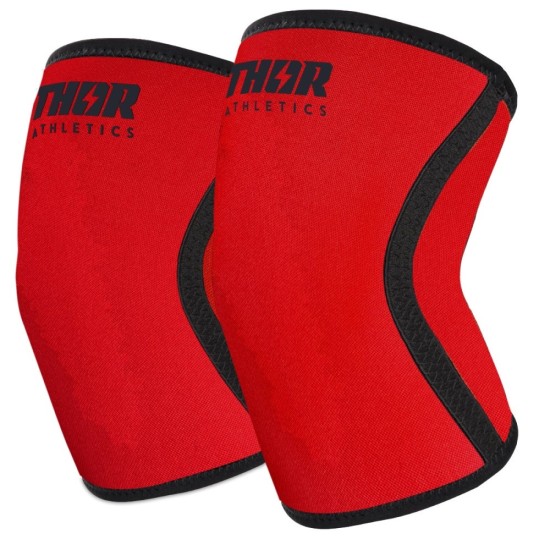 Thor Athletics Knee Sleeves 7mm Neopreen Zwart/Rood Verbeter je prestaties met de Knee Sleeves van Thor Athletics. Ondersteuning, veiligheid voor gewrichten en hoogwaardige kwaliteit.