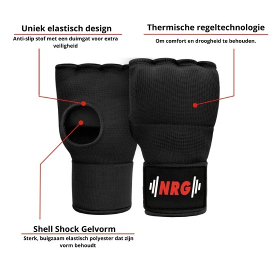 NRG fitness Gel binnenhandschoenen 75 cm bandage De NRG fitness Gel binnenhandschoenen bieden comfort en bescherming tijdens contactsporten met een extra lange bandage voor optimale ondersteuning.