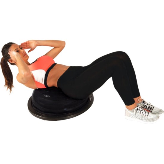 Verbeter uw core-stabiliteit met de multifunctionele Toorx Fitness Gym Ball Evo, ideaal voor fitness, yoga en pilates.