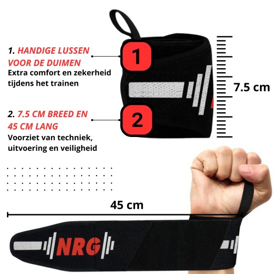 NRG fitness W2 Powerlifting Polsbandages met Grip Flex rubber Maximale ondersteuning en hygiëne met NRG fitness W2 Powerlifting polsbandages. Perfect voor krachttraining en langdurig gebruik.