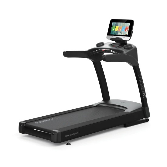 Krachtige Toorx Fitness TRX-3500 TFT Loopband met 15% helling, 160 kg gebruikersgewicht en innovatieve touchscreen console voor optimale training.