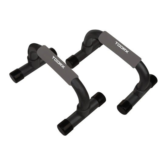 Push up bars van Toorx Fitness voor het versterken van borstspieren en triceps. Comfortabele handgrepen en lichte, compacte afmetingen.