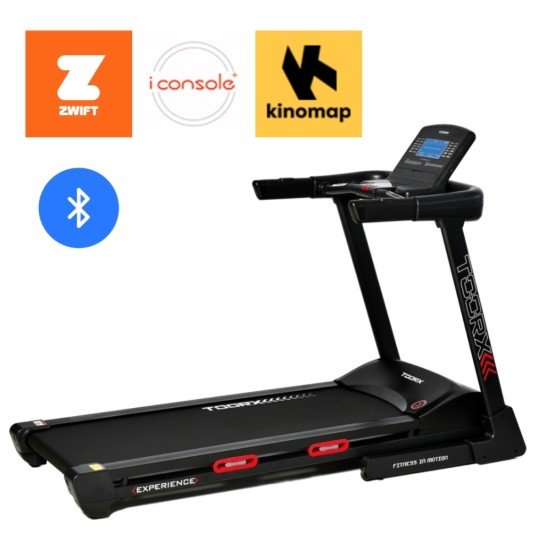 Ontdek de Toorx Fitness Experience inklapbare loopband met Soft Tech dempingssysteem, Bluetooth, touchscreen en 130 kg gebruikersgewicht voor optimaal gebruik thuis.