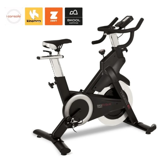 Ontdek de Toorx Evolve Indoor Fiets met een geavanceerd magnetisch remsysteem, 24 weerstandsstanden en compatibiliteit met Zwift en Kinomap.