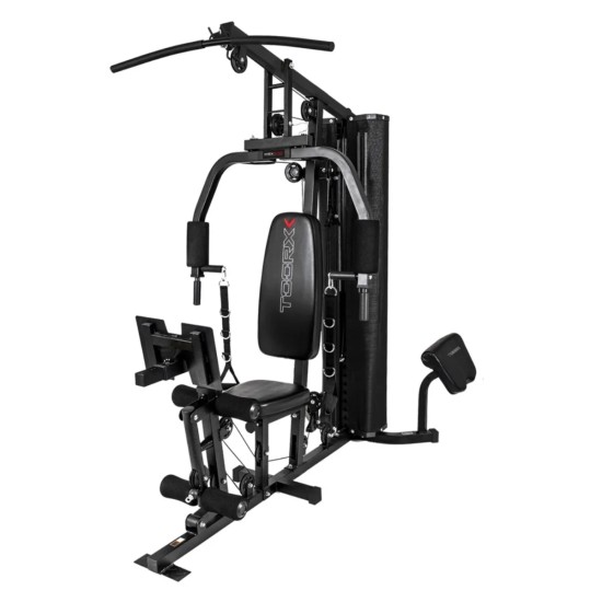 Creëer een complete krachttrainingsomgeving met de Toorx MSX-50 homegym, inclusief legpress, gewichtenstapel van 70 kg en veelzijdige oefeningen.