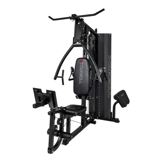 De Toorx MSX-90 homegym biedt een verstelbare legpress, preacher curl en diverse trainingsmogelijkheden voor een complete workout thuis.