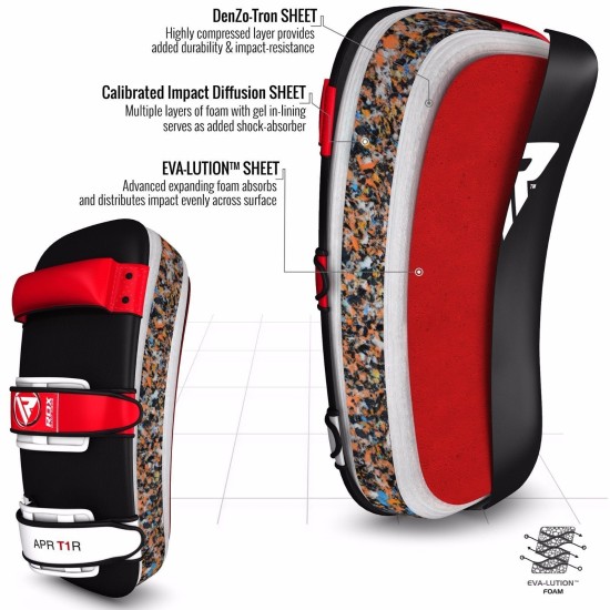 RDX Thai Kick Pad - APR-T1 - Gebogen - Gel en Foam Ontdek de RDX APR-T1 stootkussen, gebogen ontwerp met gel en foam voor optimale bescherming en techniek. Verkrijgbaar in 3 kleuren.