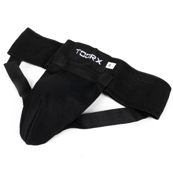 Ontdek de Toorx Kruisbeschermer van katoen met elastische tailleband voor optimale bescherming tijdens het sporten. Verkrijgbaar in S, M, L en XL.