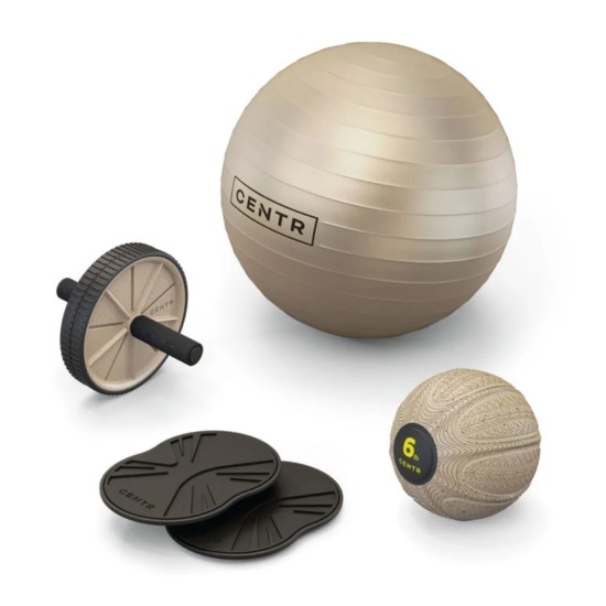 Centr Core Kit met Fitnessbal, Slam Bal en Ab Wheel Centr Core Kit met fitnessbal, slam bal, ab wheel en core sliders voor optimale core training thuis.