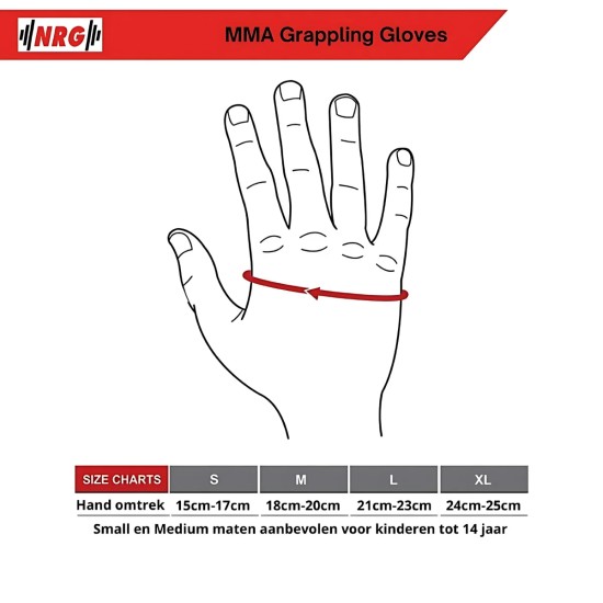 NRG MMA Handschoenen - Schokabsorptie, Grip en Bescherming Voorgevormde NRG MMA handschoenen met uitstekende schokabsorptie en grip. Ideaal voor zware trainingssessies en handbescherming.