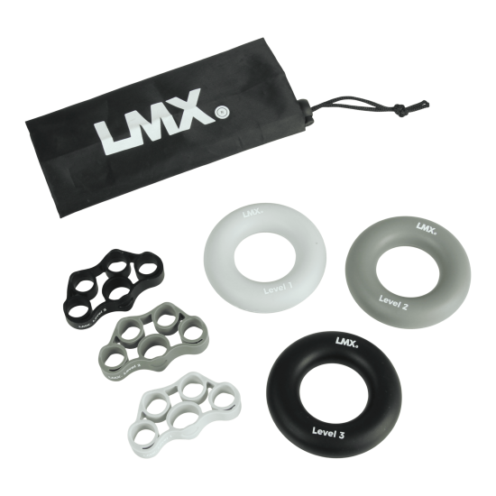 LMX.® Grip Training Set - Vinger Stretcher en Grip Ring Train je grip met de LMX1838 Grip training set. Inclusief vinger stretchers en grip ringen in verschillende niveaus. Handzaam voor thuis of onderweg.