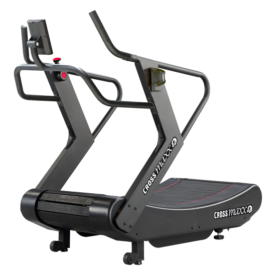 Crossmaxx® Runner PRO - Niet-gemotoriseerde Curved Loopband De Crossmaxx® Runner PRO biedt een unieke, zelf aangedreven trainingservaring met vier weerstandsniveaus en een gebogen loopvlak voor optimaal comfort en effectiviteit.