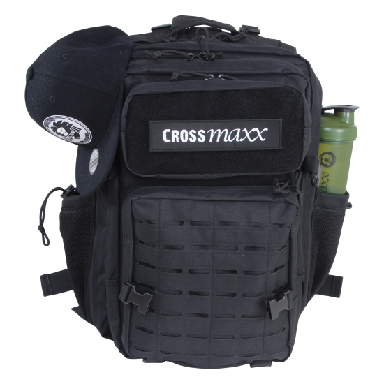Crossmaxx® Tactical Backpack 45L - zwart, waterdicht, 17 inch laptopvak De LMX1832 Crossmaxx® Tactical Backpack biedt een hoog draagcomfort met 45L capaciteit, ideaal voor gym en reizen. Inclusief handige vakken en waterdicht ontwerp.
