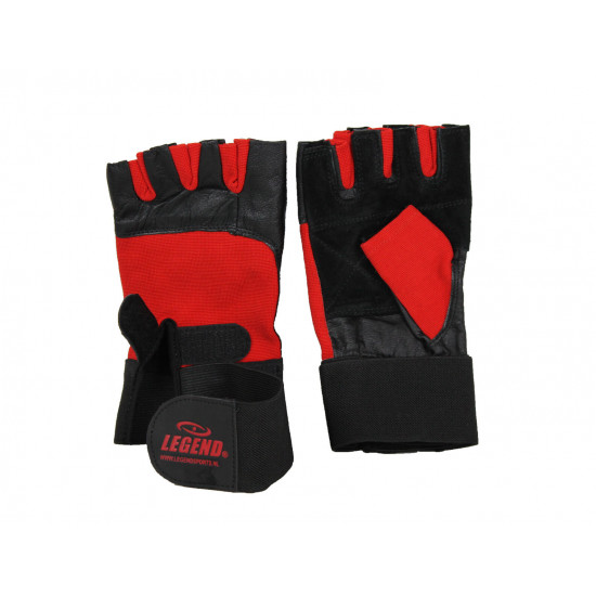 Fitness handschoenen leder zwart/rood Legend - Maat: XS