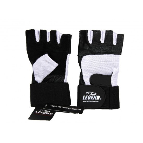 Fitness handschoenen leder zwart/wit Legend - Maat: XS